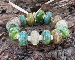 14 Sage Mirage Swirls Lampwork Beads Set SRA