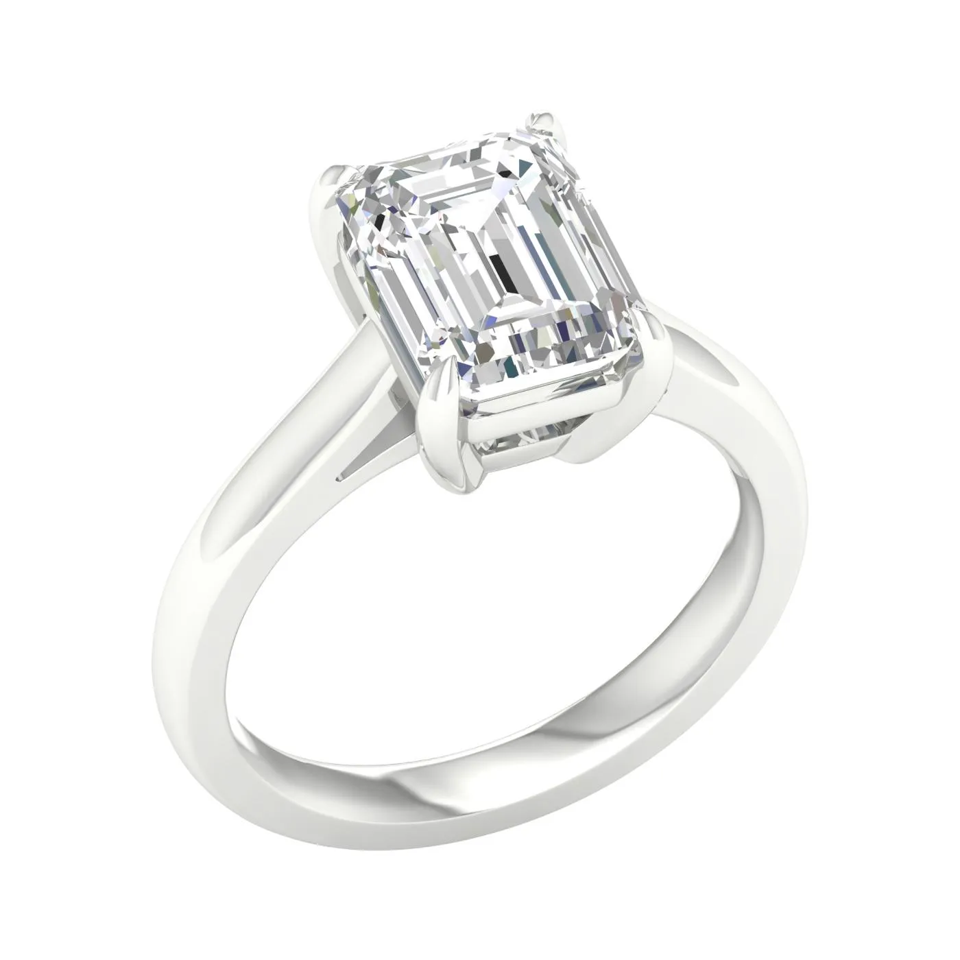 14K White Gold Lab Grown 3ct Emerald Diamond Solitaire Engagement Ring
