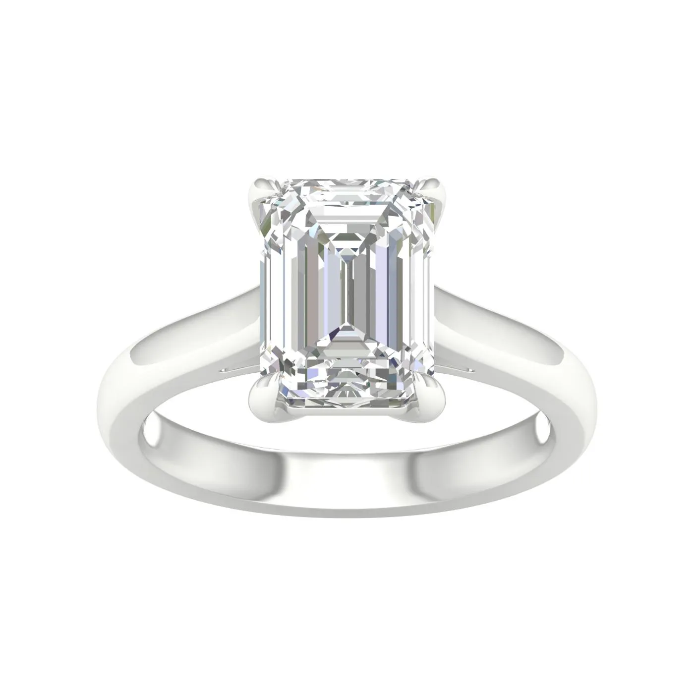 14K White Gold Lab Grown 3ct Emerald Diamond Solitaire Engagement Ring