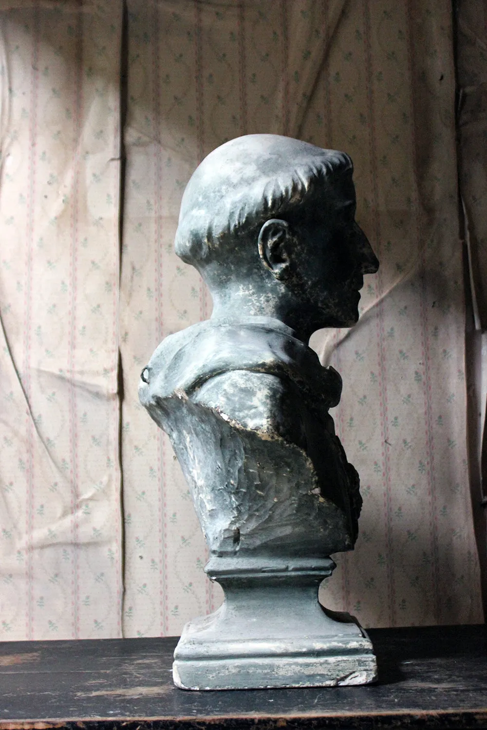 A Large 19thC Painted Plaster Portrait Library Bust of St. Francis of Assisi; Ex Milford House