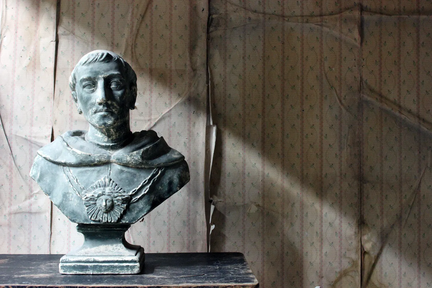 A Large 19thC Painted Plaster Portrait Library Bust of St. Francis of Assisi; Ex Milford House
