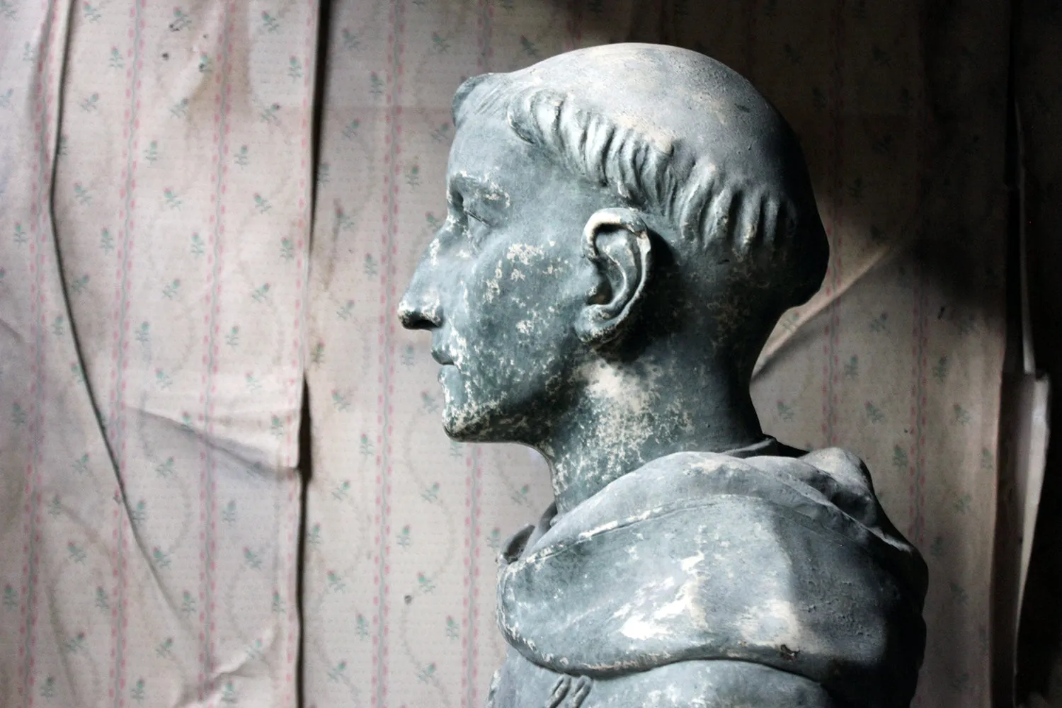 A Large 19thC Painted Plaster Portrait Library Bust of St. Francis of Assisi; Ex Milford House