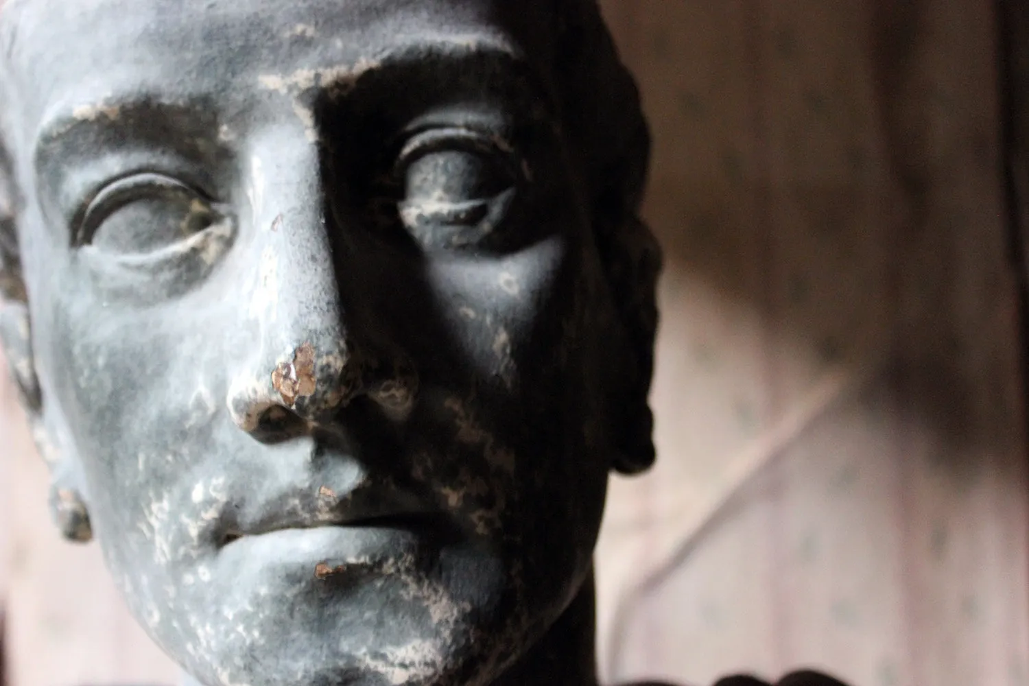 A Large 19thC Painted Plaster Portrait Library Bust of St. Francis of Assisi; Ex Milford House