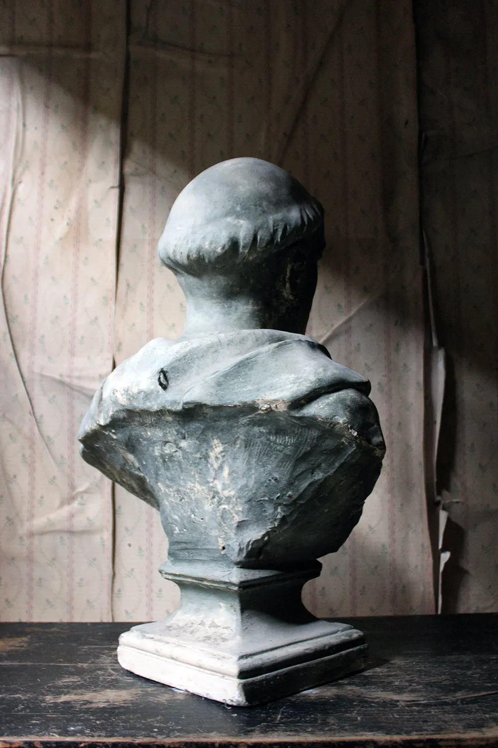 A Large 19thC Painted Plaster Portrait Library Bust of St. Francis of Assisi; Ex Milford House