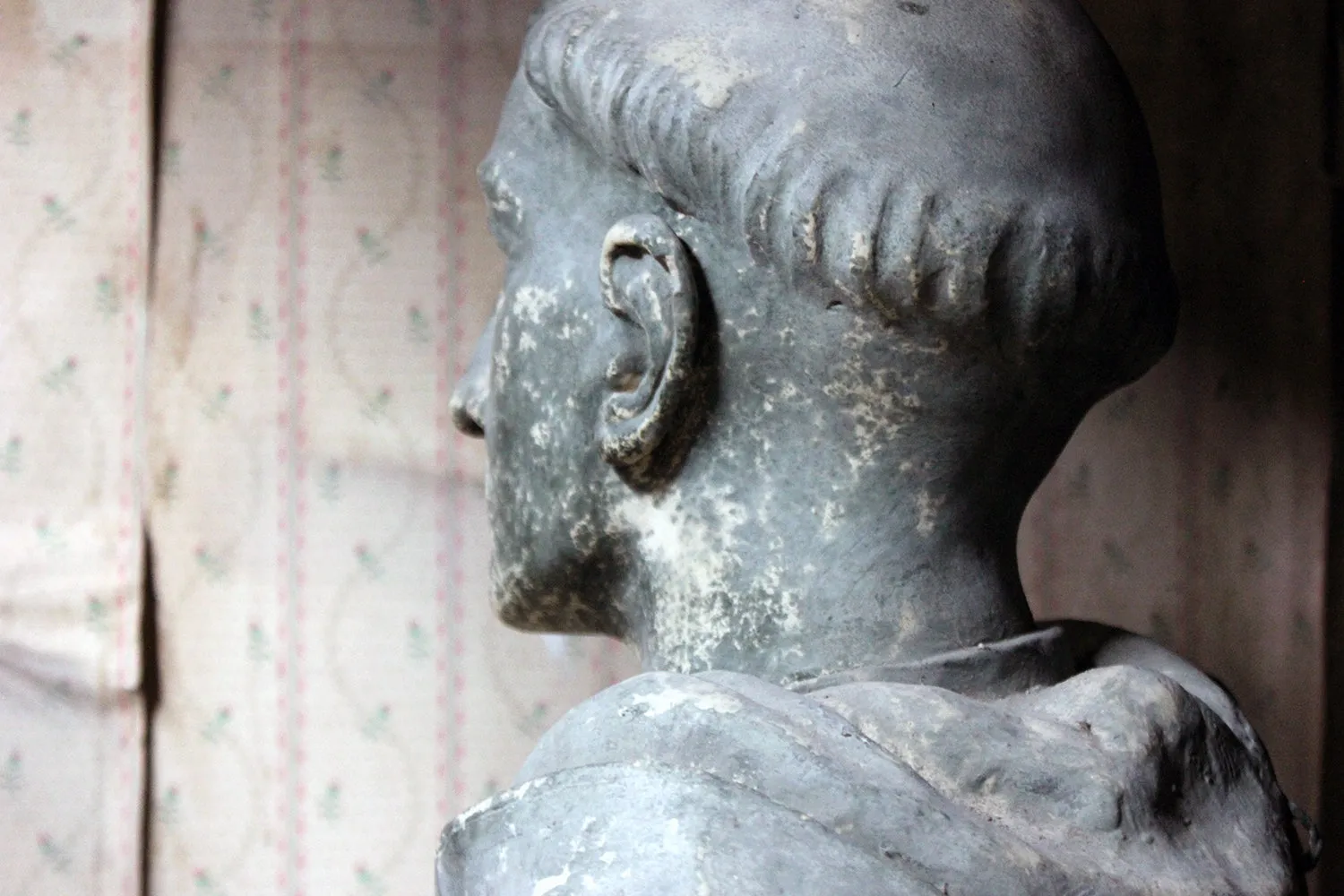 A Large 19thC Painted Plaster Portrait Library Bust of St. Francis of Assisi; Ex Milford House