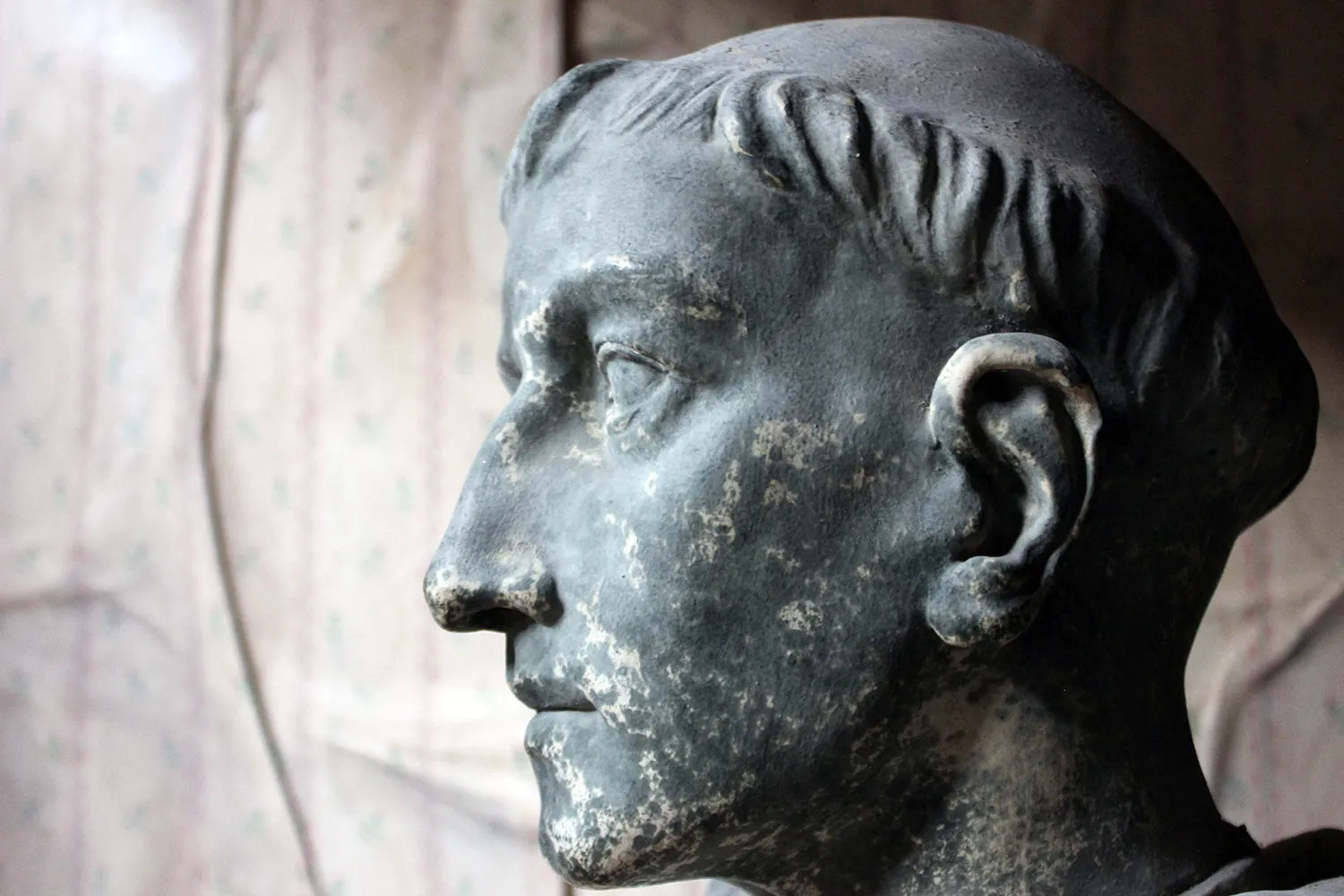 A Large 19thC Painted Plaster Portrait Library Bust of St. Francis of Assisi; Ex Milford House