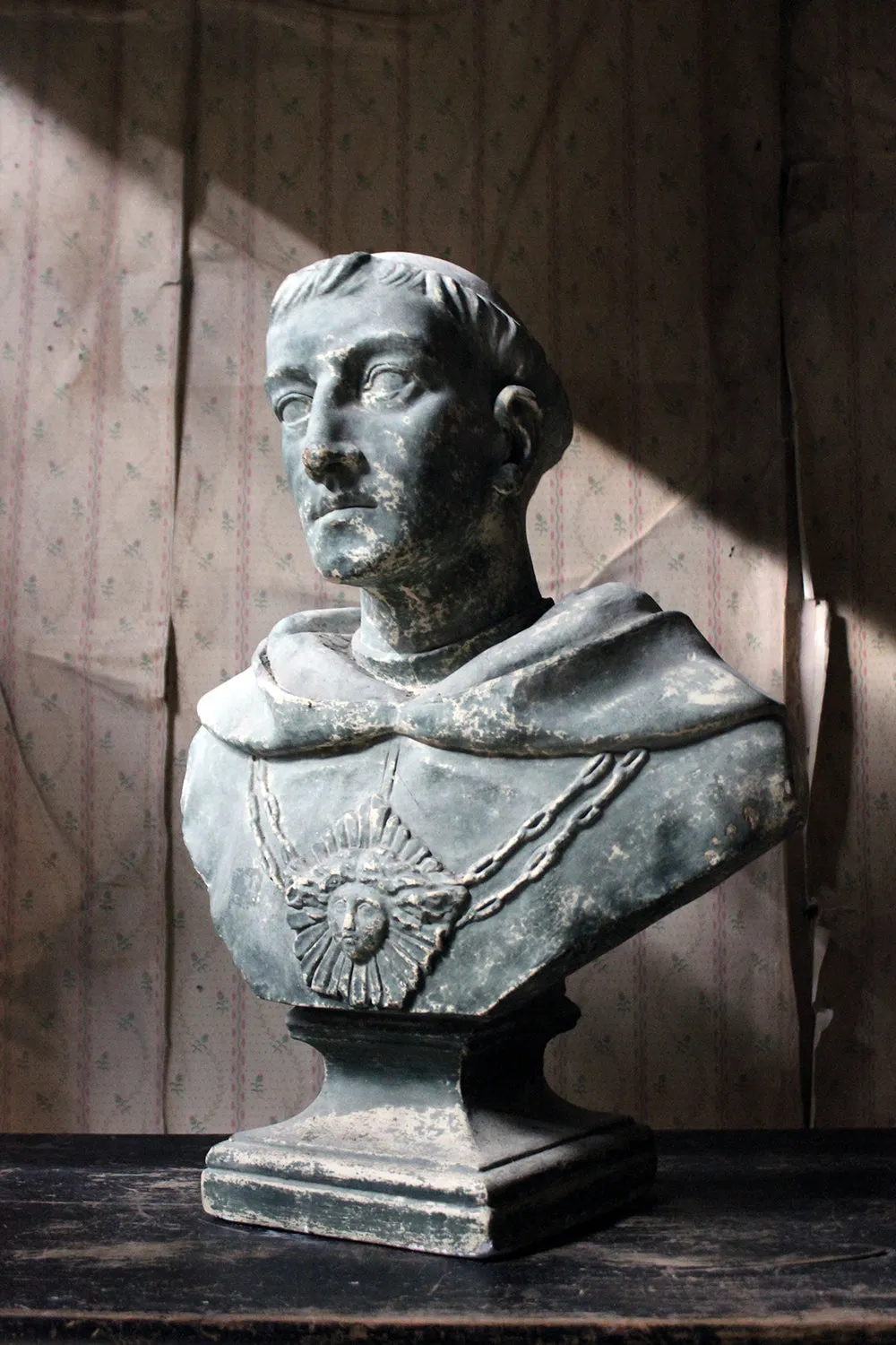 A Large 19thC Painted Plaster Portrait Library Bust of St. Francis of Assisi; Ex Milford House