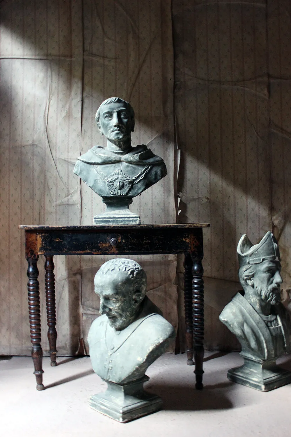 A Large 19thC Painted Plaster Portrait Library Bust of St. Francis of Assisi; Ex Milford House