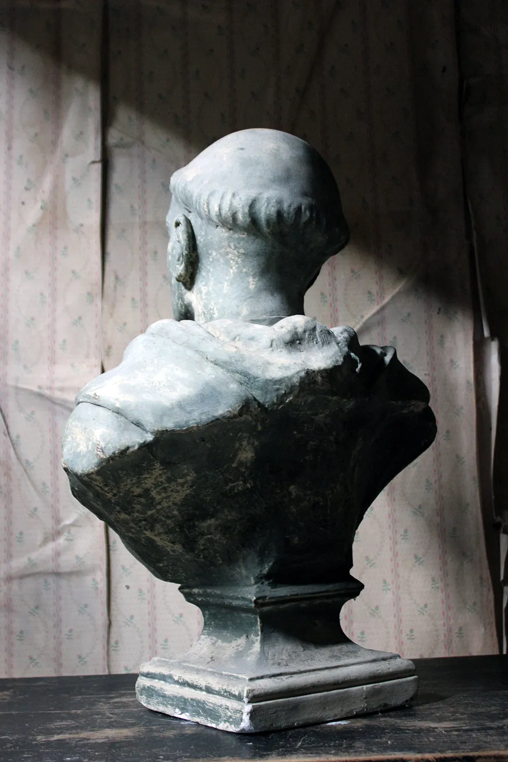A Large 19thC Painted Plaster Portrait Library Bust of St. Francis of Assisi; Ex Milford House