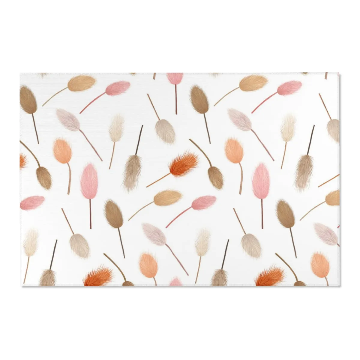Abstract Boho Area Rug | Pink Peach Orange Pompoms