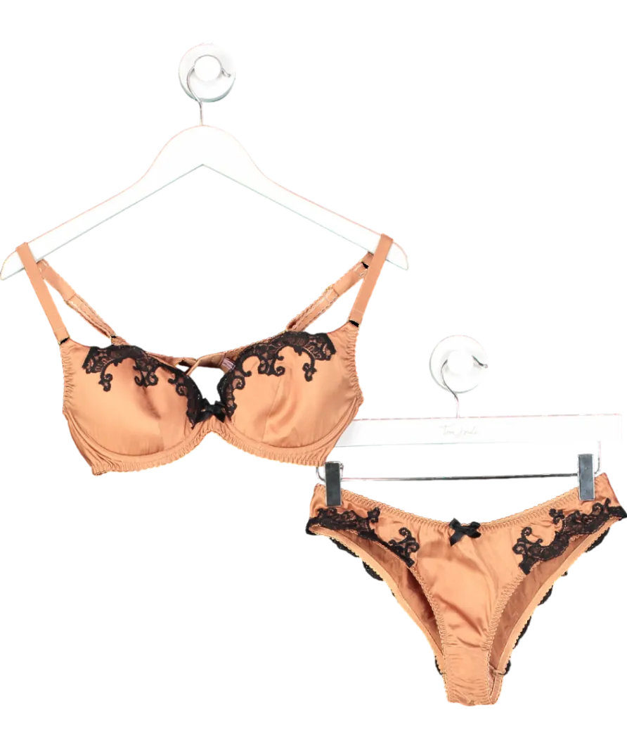 Agent Provocateur Metallic Bronze Stretch real sik Molly 3-piece Lingerie And Robe Set UK S/M