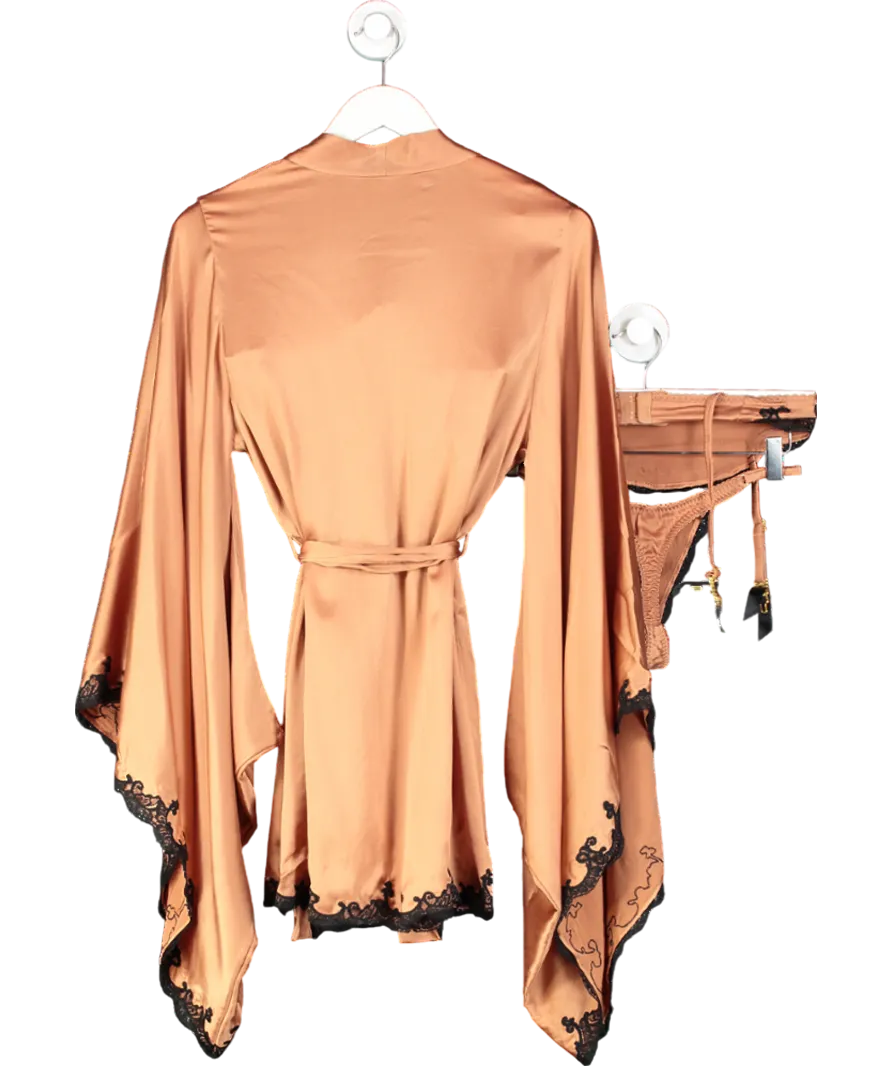 Agent Provocateur Metallic Bronze Stretch real sik Molly 3-piece Lingerie And Robe Set UK S/M