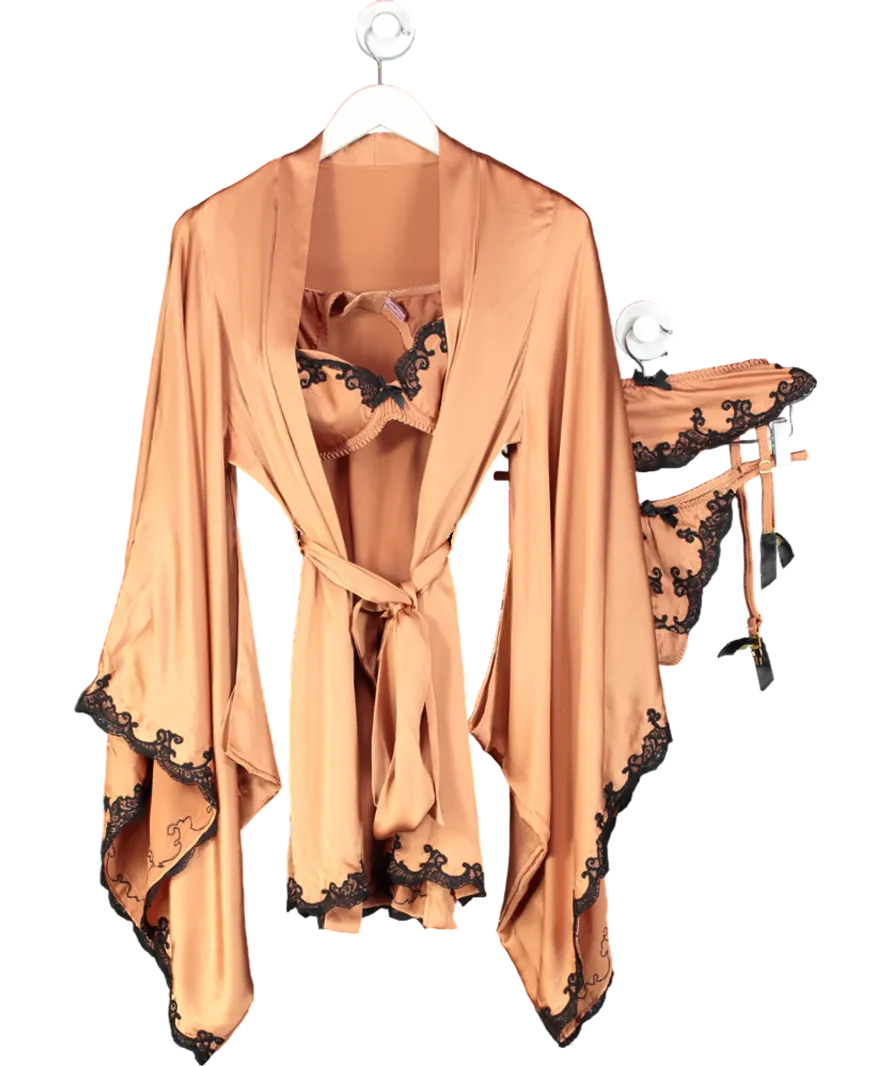 Agent Provocateur Metallic Bronze Stretch real sik Molly 3-piece Lingerie And Robe Set UK S/M