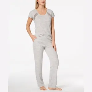 Alfani Mesh-Stripe Pajama Top, Gray XS