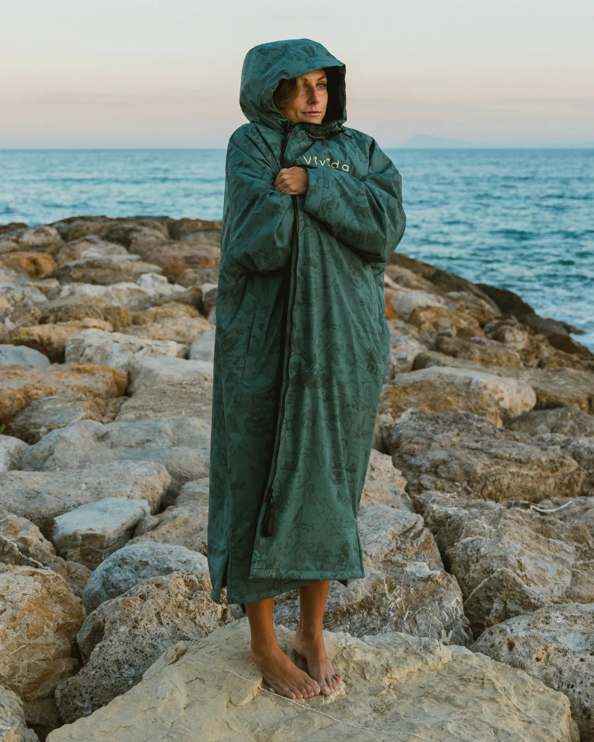 All Weather Sherpa Changing Robe - Wilderness Green Map of Dreams