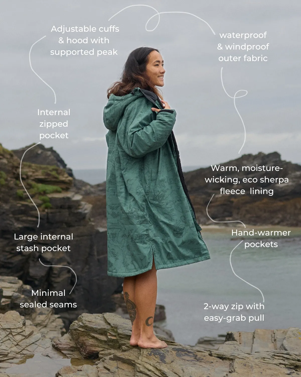 All Weather Sherpa Changing Robe - Wilderness Green Map of Dreams