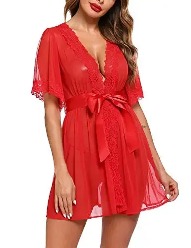 Alluring Ladies Satin & Lace Robes & Teddies with Romantic Mask