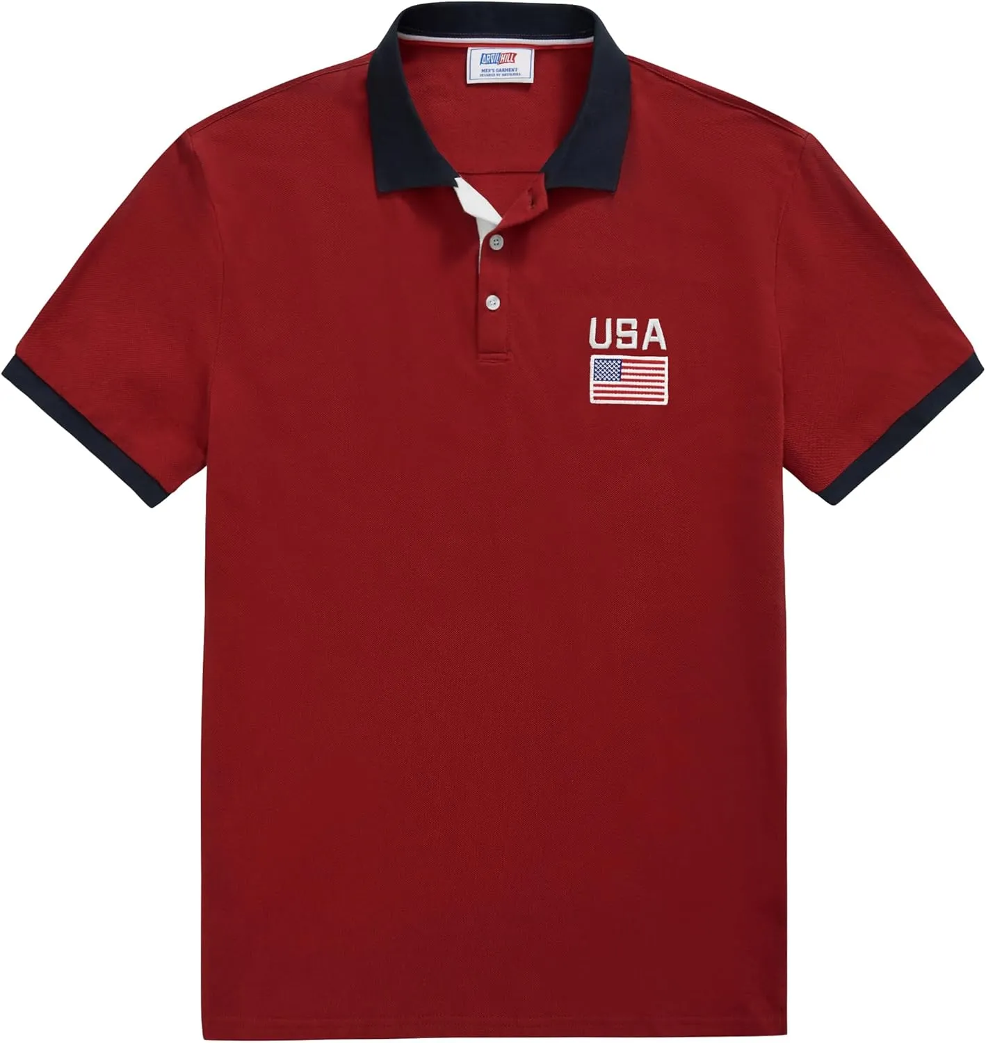 Arvilhill Men's American Flag Polo Shirts Patriotic Golf Polos 1776 Cotton Pique Tee Tops (S-3XL)