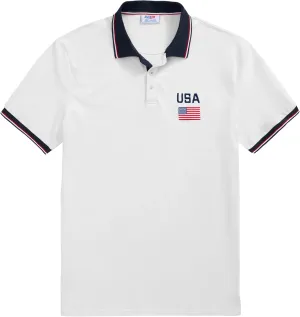 Arvilhill Men's American Flag Polo Shirts Patriotic Golf Polos 1776 Cotton Pique Tee Tops (S-3XL)