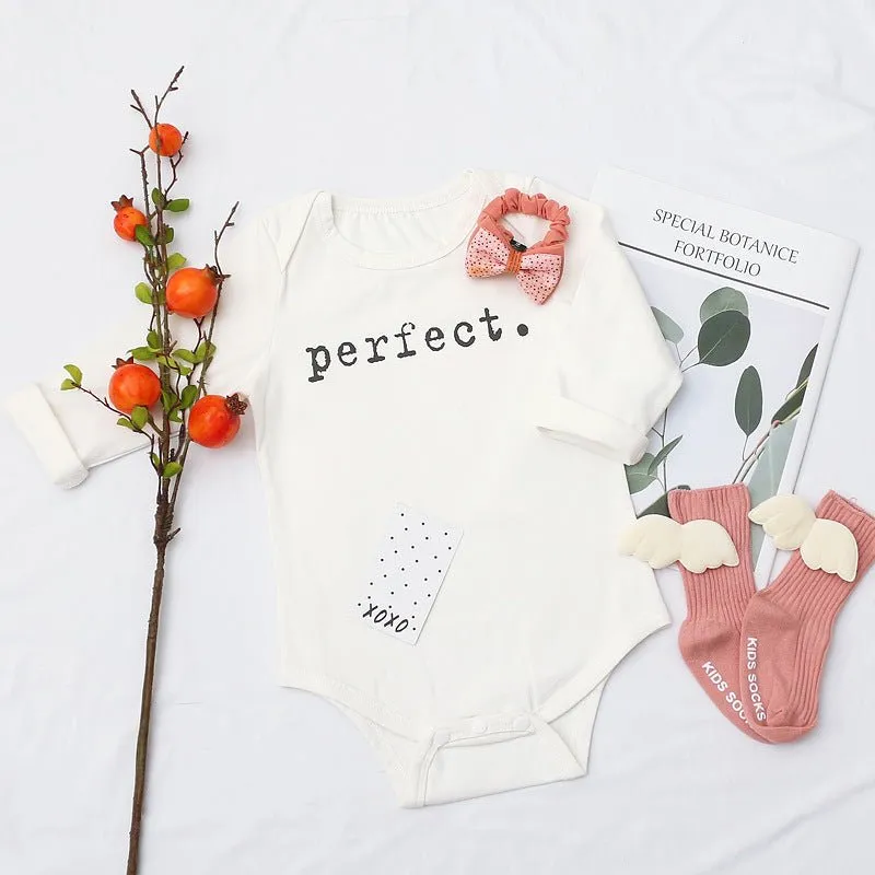 Baby's Letter Print White Long-sleeve Romper