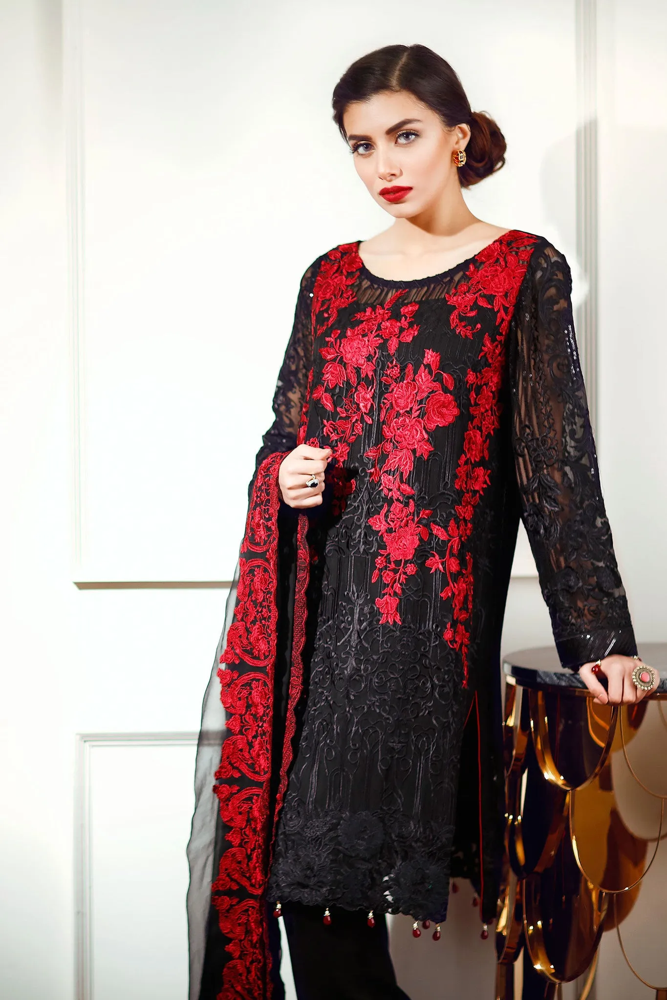 Baroque Luxury Chiffon Festive Edition – Dark Floral