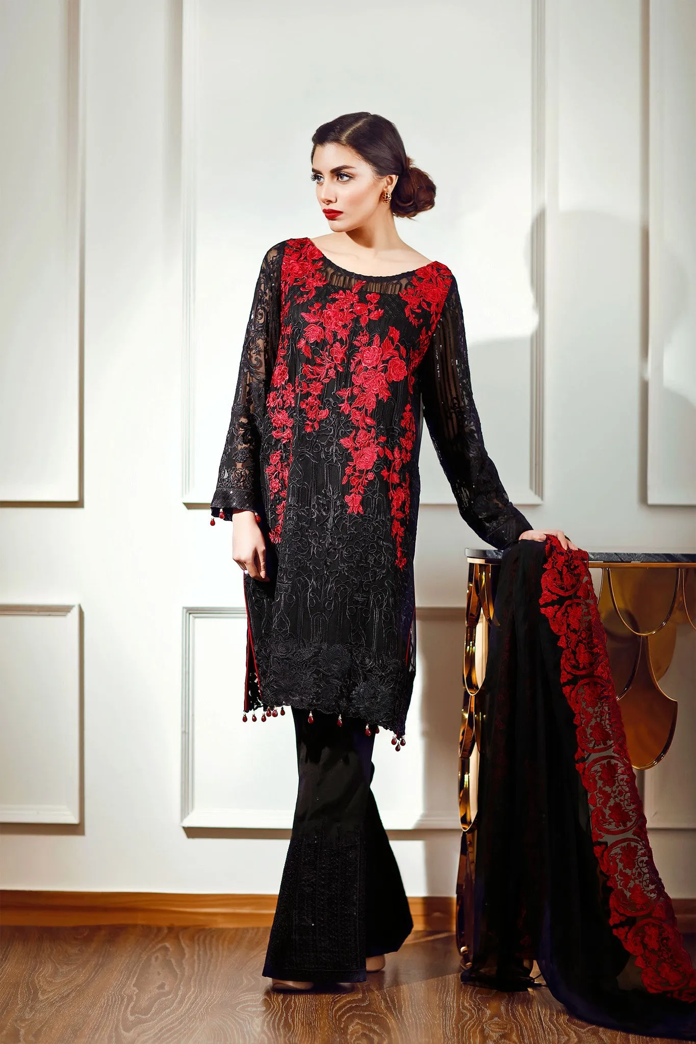 Baroque Luxury Chiffon Festive Edition – Dark Floral