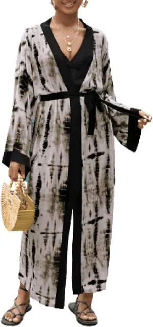 Bestyyou Women's Printed Kimono Cardigan with Tie Long Robe Dress Belted Bikini Swimsuit Cover Up Swimwear