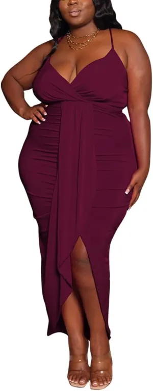 BFFBABY Women's Wrap V Neck Plus Size Maxi Dresses 3/4 Sleeves Chain Floral Printed Swing Dress with Belt