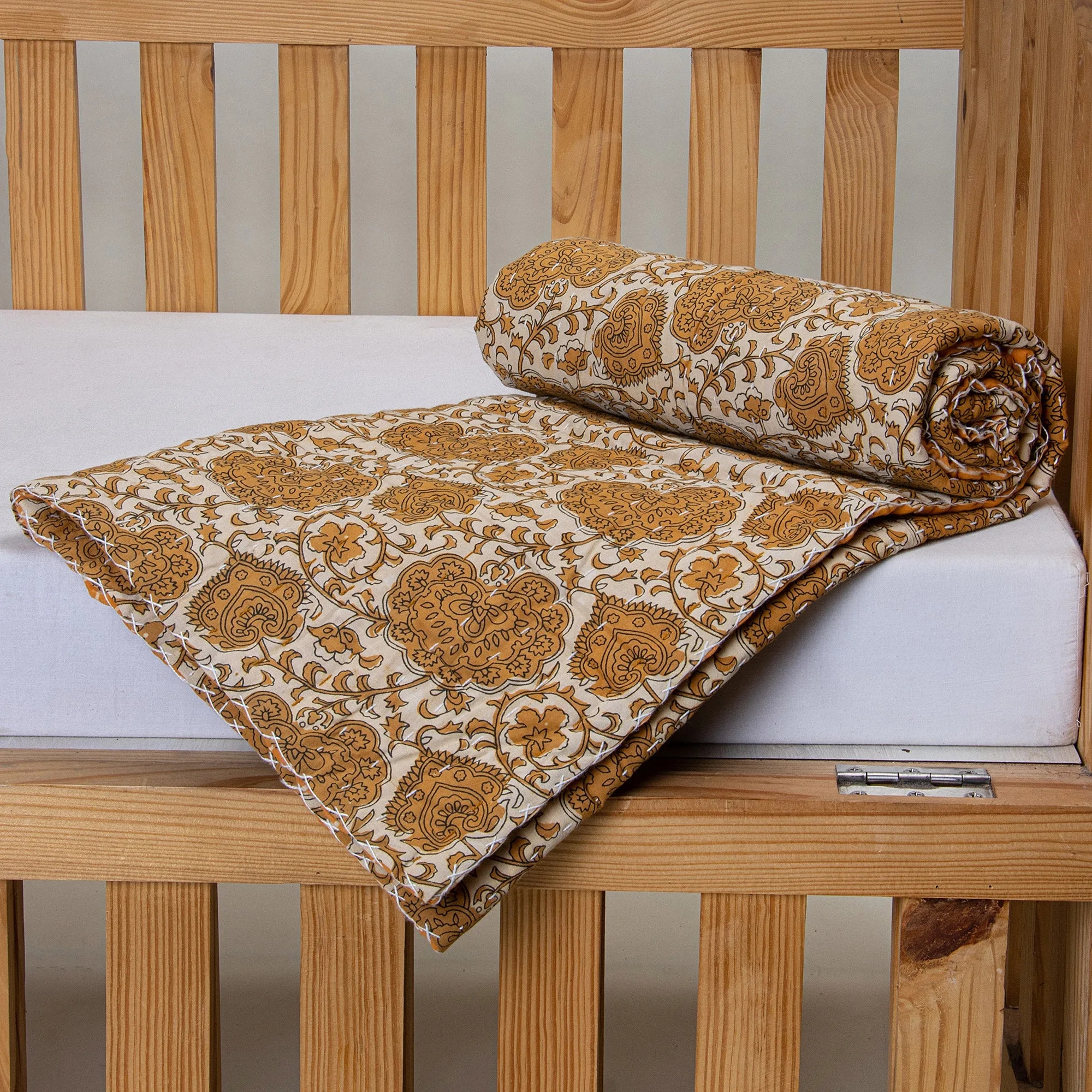 Brown Floral Printed Soft Mulmul Cotton Newborn Baby Blanket