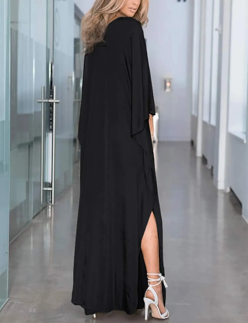 Bsubseach 2025 Long Kaftan Dresses Muumuu Plus Size V Neck Vintage Caftan Coverup Sexy Satin Dress