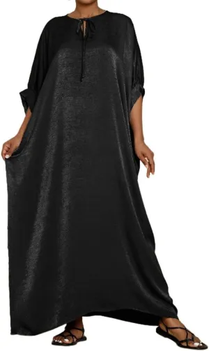 Bsubseach Kaftan Dresses for Women Satin V-Neck Caftans Coverups Long Dress Plus Size Beach Cover Up