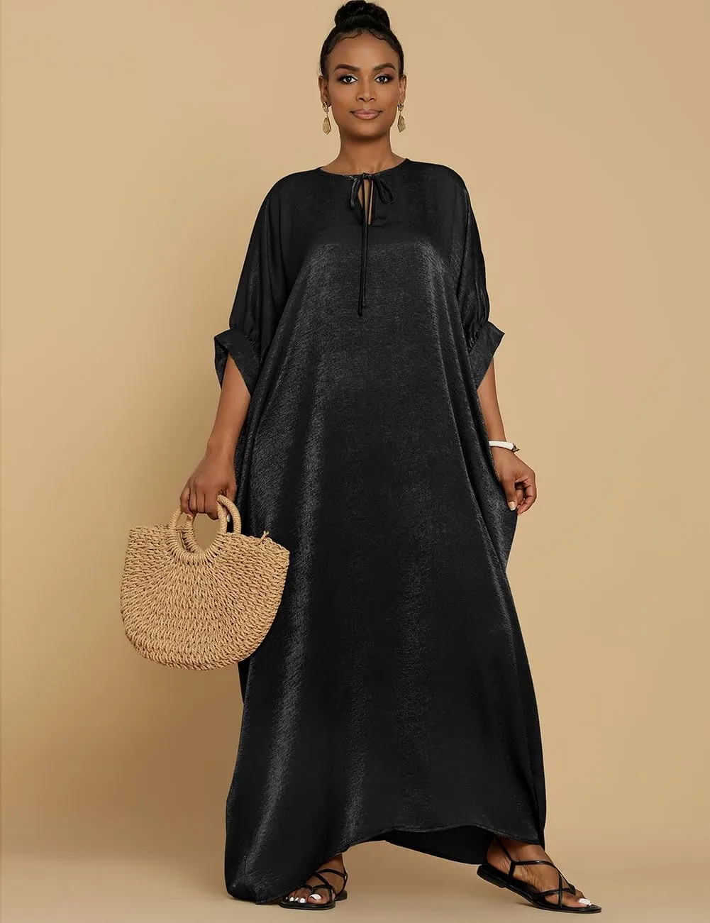 Bsubseach Kaftan Dresses for Women Satin V-Neck Caftans Coverups Long Dress Plus Size Beach Cover Up