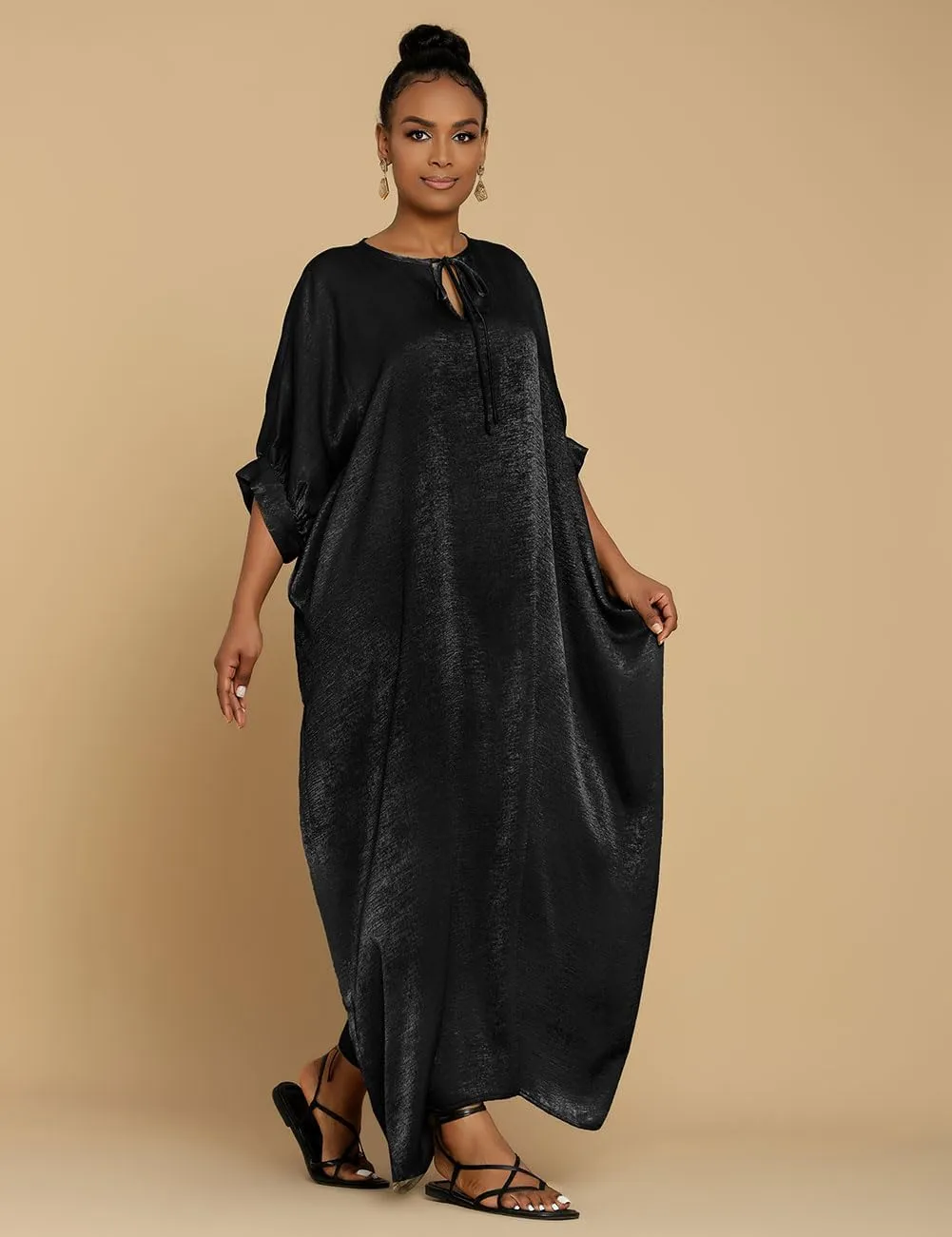 Bsubseach Kaftan Dresses for Women Satin V-Neck Caftans Coverups Long Dress Plus Size Beach Cover Up