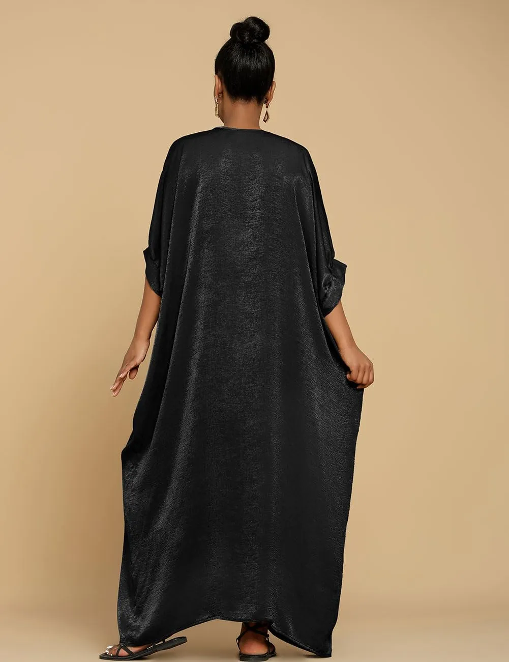 Bsubseach Kaftan Dresses for Women Satin V-Neck Caftans Coverups Long Dress Plus Size Beach Cover Up