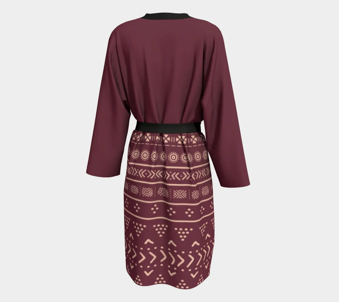 Cabernet Mudcloth Boho Peignoir Robe