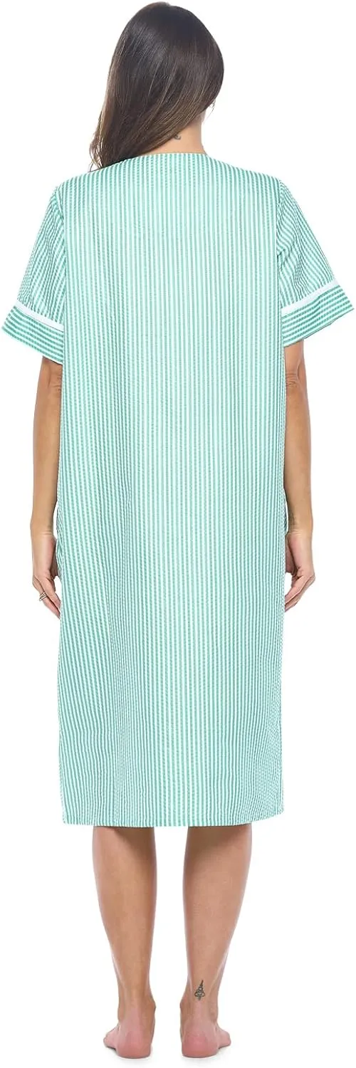 Casual Nights Women's Snap - Front House Dress Short Sleeve Woven Housecoat Duster Lounger Robe with Pockets