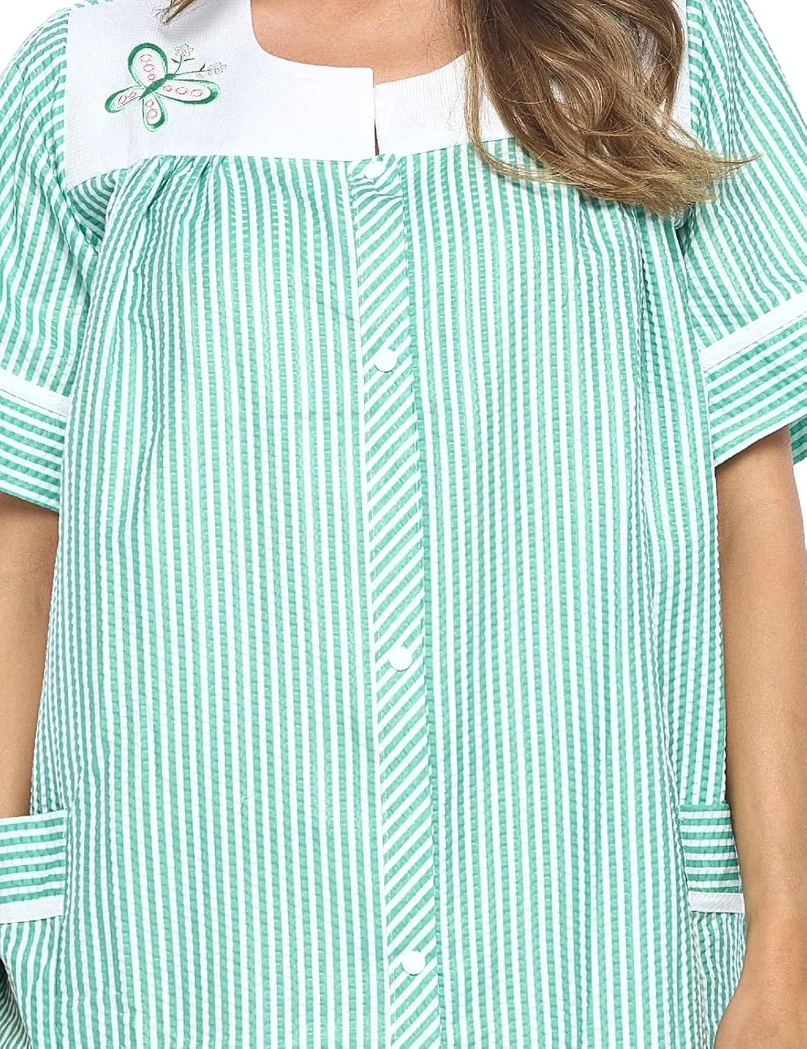 Casual Nights Women's Snap - Front House Dress Short Sleeve Woven Housecoat Duster Lounger Robe with Pockets