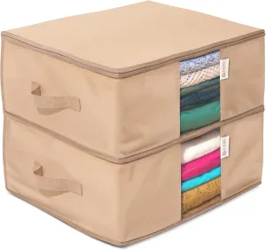 Cedar Clothes Storage Bag Organizer  Protects from Moths, Moisture, Dirt & Dust  Set of 2 Underbed Storage Bags for Clothes, Cashmere Sweaters, Bedding & More - Underbed Storage - Beige