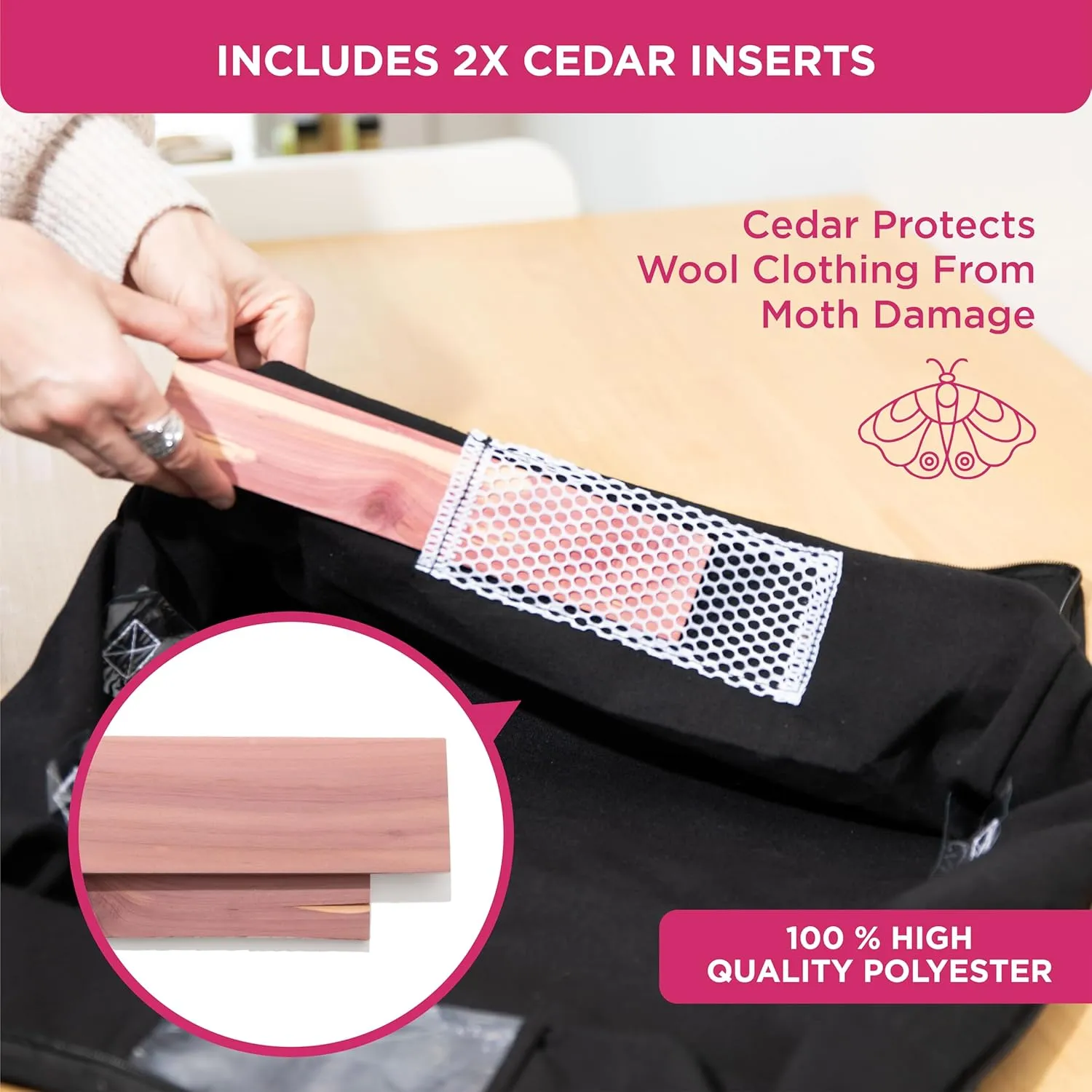 Cedar Clothes Storage Bag Organizer  Protects from Moths, Moisture, Dirt & Dust  Set of 2 Underbed Storage Bags for Clothes, Cashmere Sweaters, Bedding & More - Underbed Storage - Black