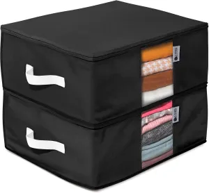 Cedar Clothes Storage Bag Organizer  Protects from Moths, Moisture, Dirt & Dust  Set of 2 Underbed Storage Bags for Clothes, Cashmere Sweaters, Bedding & More - Underbed Storage - Black