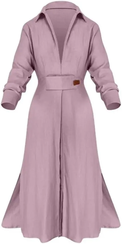 ChenKongHai Dress for Women Elegant Solid Color Autumn Party Slip Pockets Long Sleeve Irregular Shirt Dresses