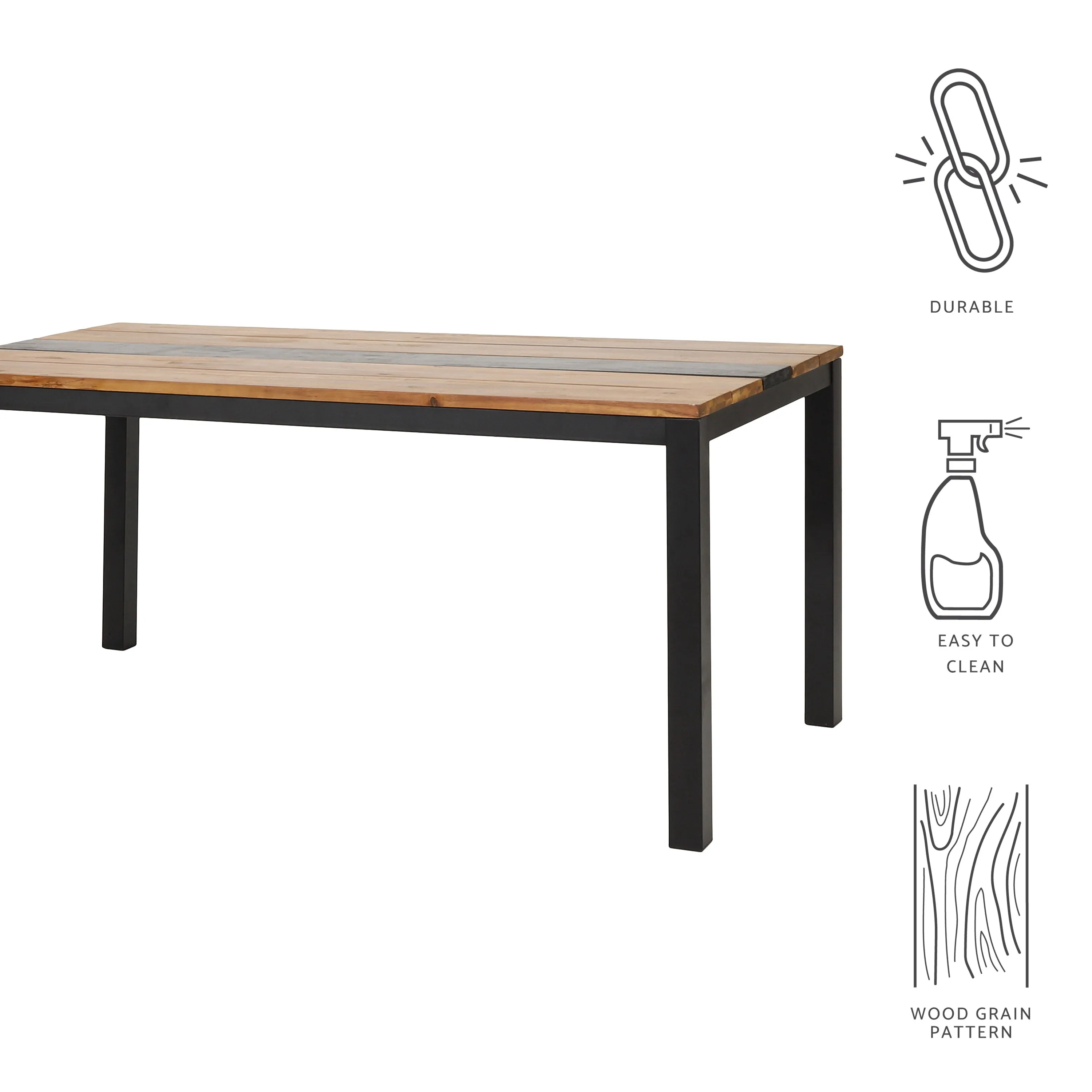 Colcord Outdoor Modern Industrial Acacia Wood Dining Table, Teak and Black