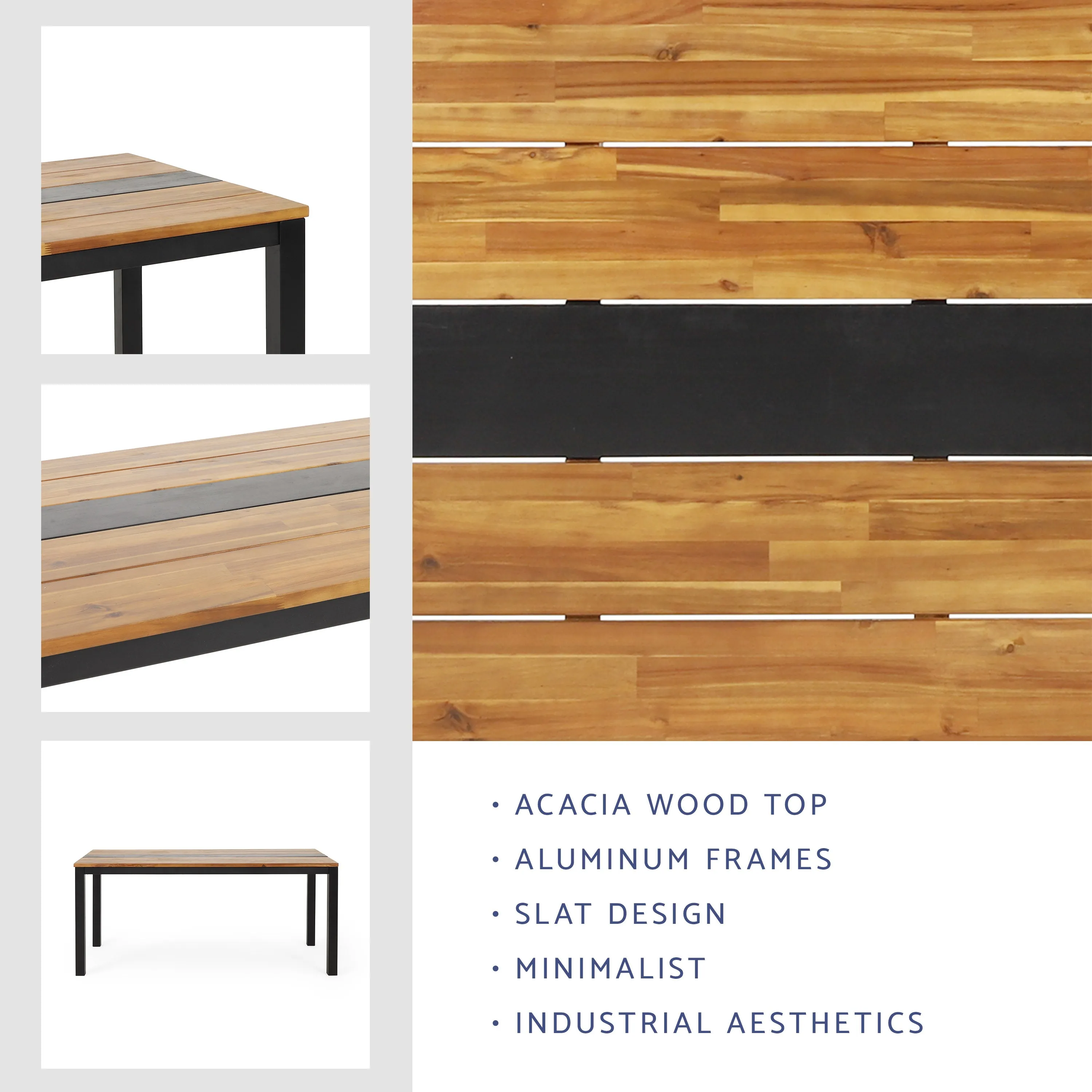 Colcord Outdoor Modern Industrial Acacia Wood Dining Table, Teak and Black