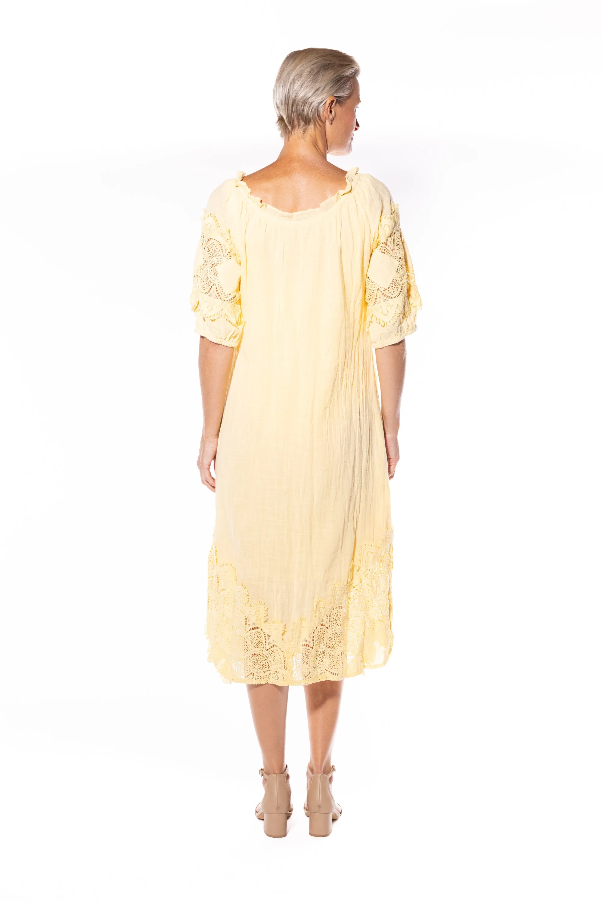 Cotton Peasant Dress by Café Latte - Lemon