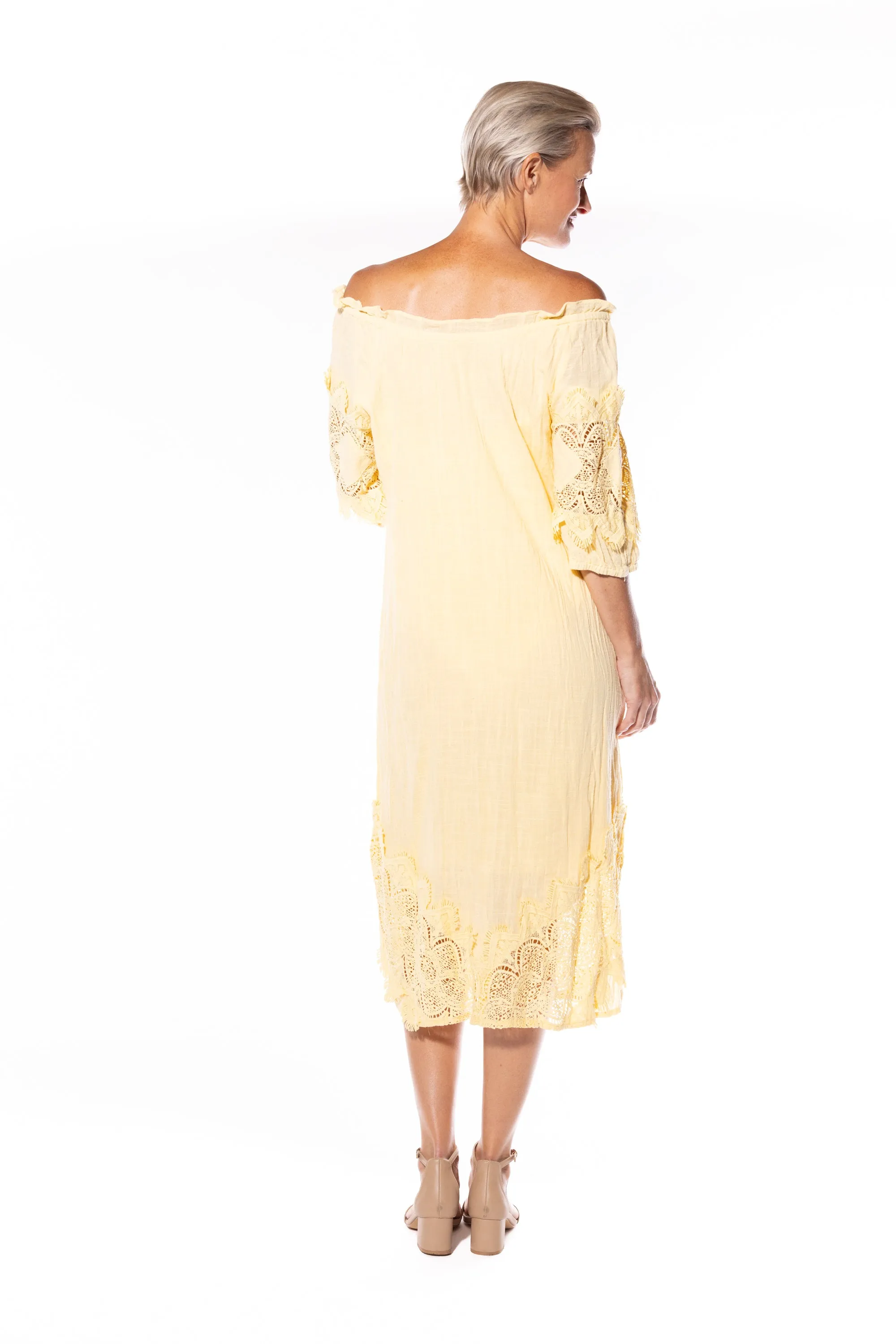 Cotton Peasant Dress by Café Latte - Lemon