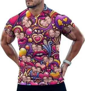 Custom Polo Shirts for Men with Face Design Your Own Customized Golf Shirts Personalized Tee with Text Photo Logo
