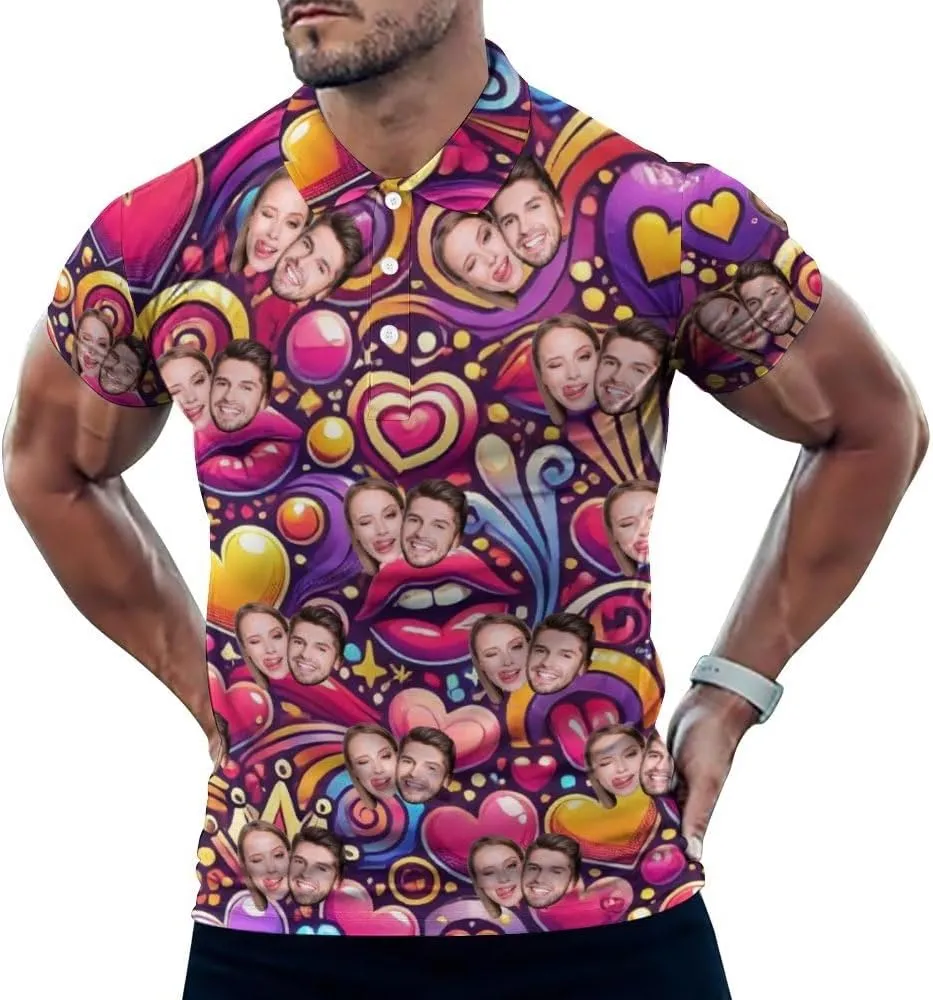 Custom Polo Shirts for Men with Face Design Your Own Customized Golf Shirts Personalized Tee with Text Photo Logo