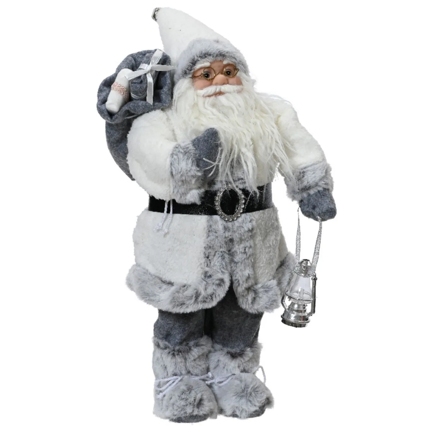 Decoris 45cm Silver Santa with Lantern