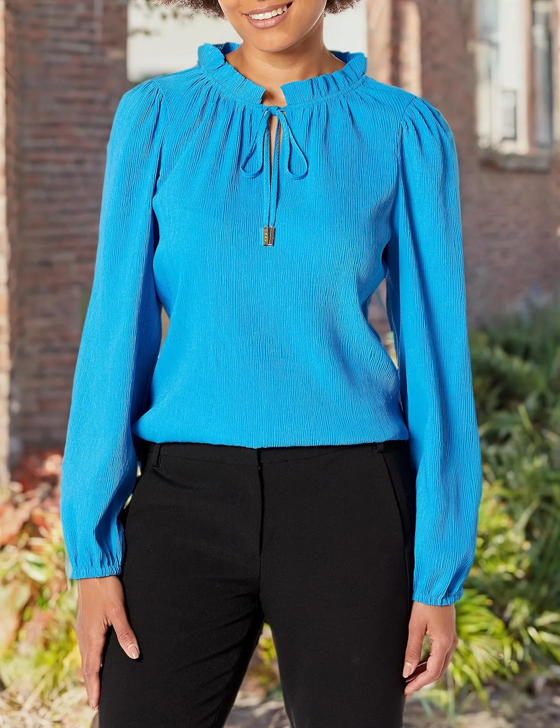 DKNY Women's Long Balloon Sleeve Blouse