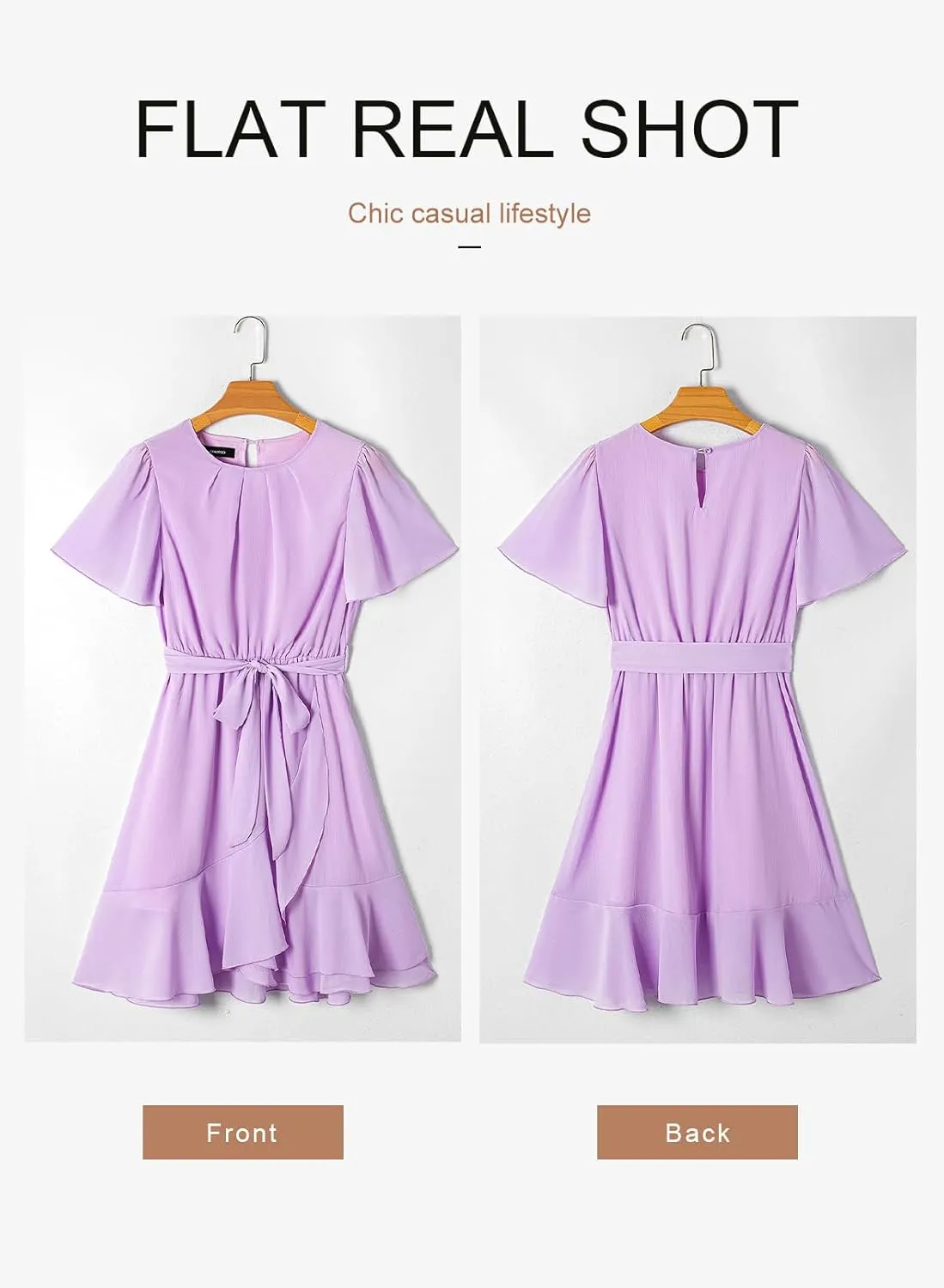 Dokotoo Womens Summer Dresses 2025 Crewneck Short Sleeve Waist Tie Ruffle Casual Chiffon A-Line Swing Mini Dress